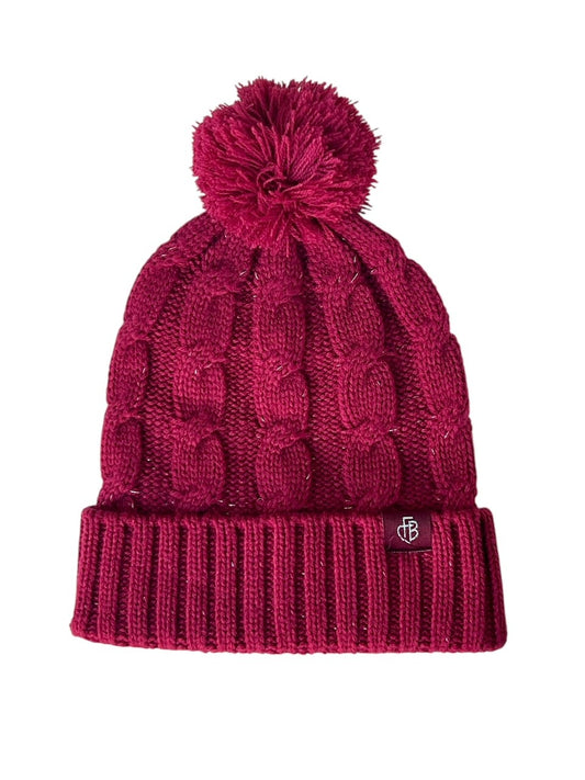 Bommelstrickmütze bordeaux Mono