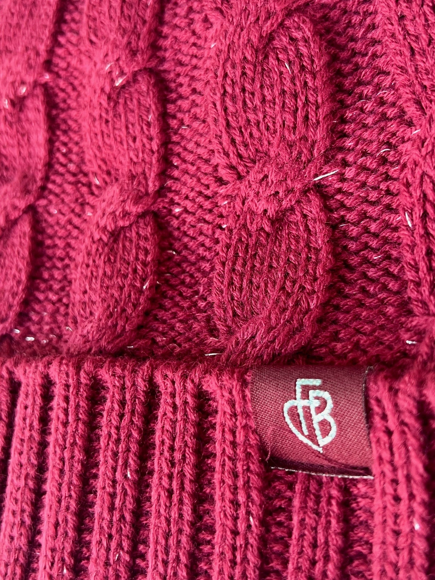 Bommelstrickmütze bordeaux Mono