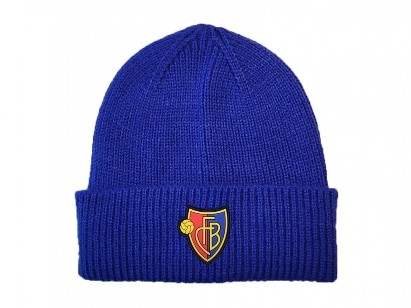 Strickbeanie blau mit Logo-Rubberbadge